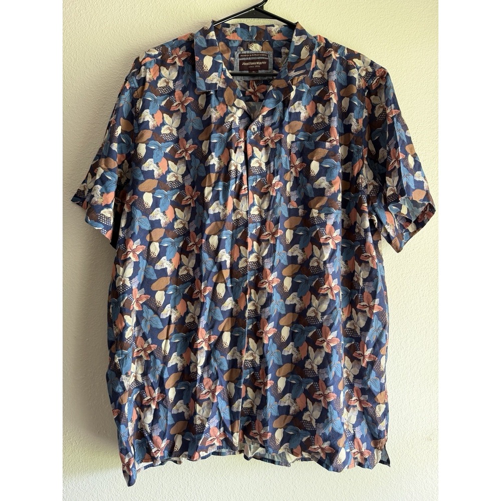Johnston & Murphy Polo Shirt XL Colorful Hawaiian Print Tropical Casual Mens